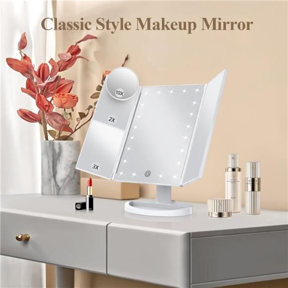 Makeup Mirror Vanity Mirror with Lights, 2X, 3X, 10X Magnification,Touch Control - Picture 2 of 7